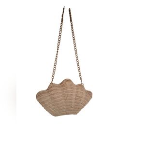 Talbots Seashell Clam Wicker Handbag Mini Straw Leather Gold Chain Link BEACHY